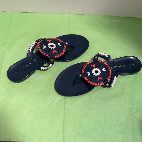 Jack Rogers Shoes - Jack Rogers Georgica Jellies sz9, in navy, orange and white medallions run small